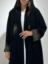C 1379 Black Gold Bejeweled Abaya - XS / 49