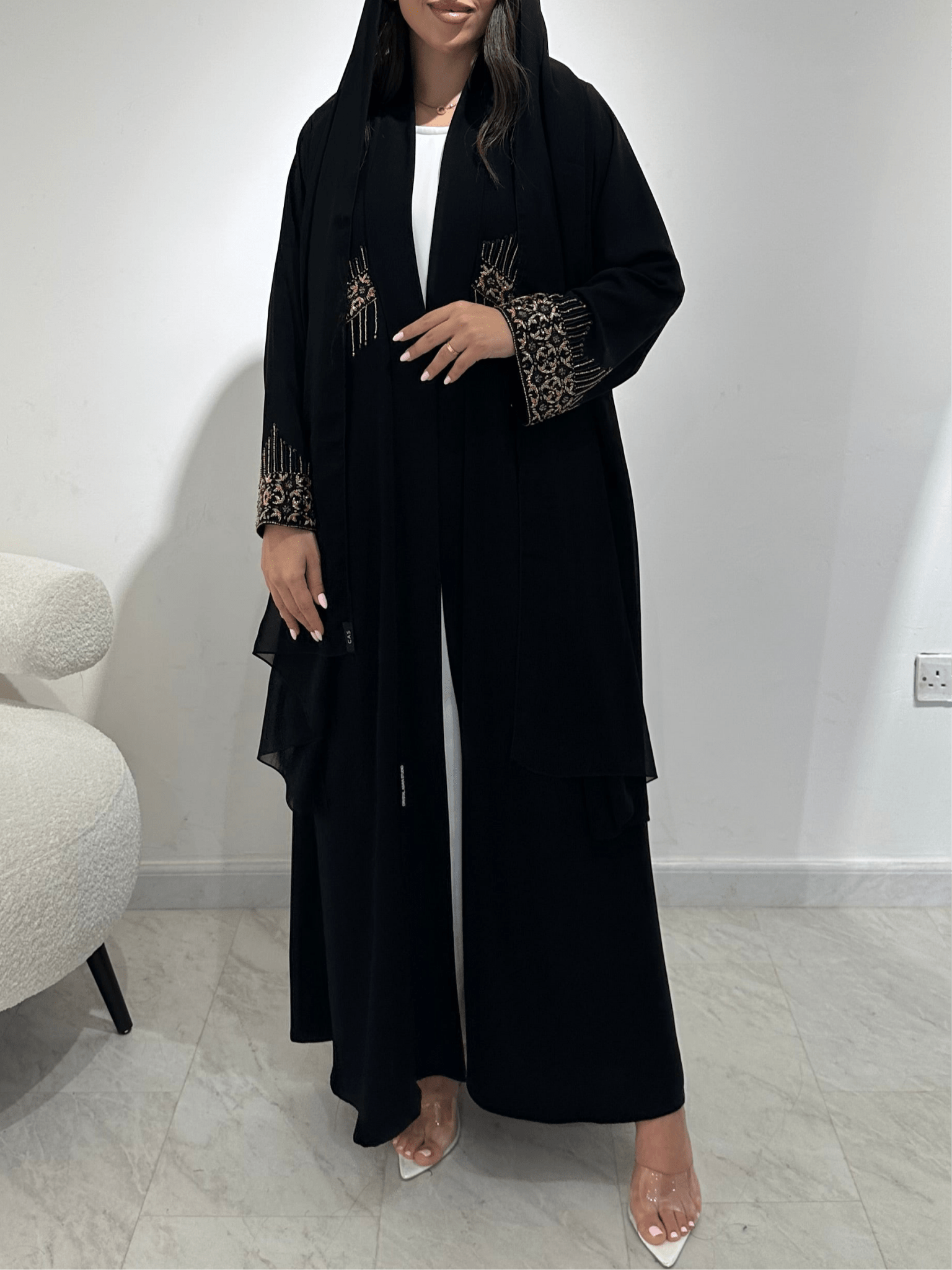 C 1379 Black Gold Bejeweled Abaya