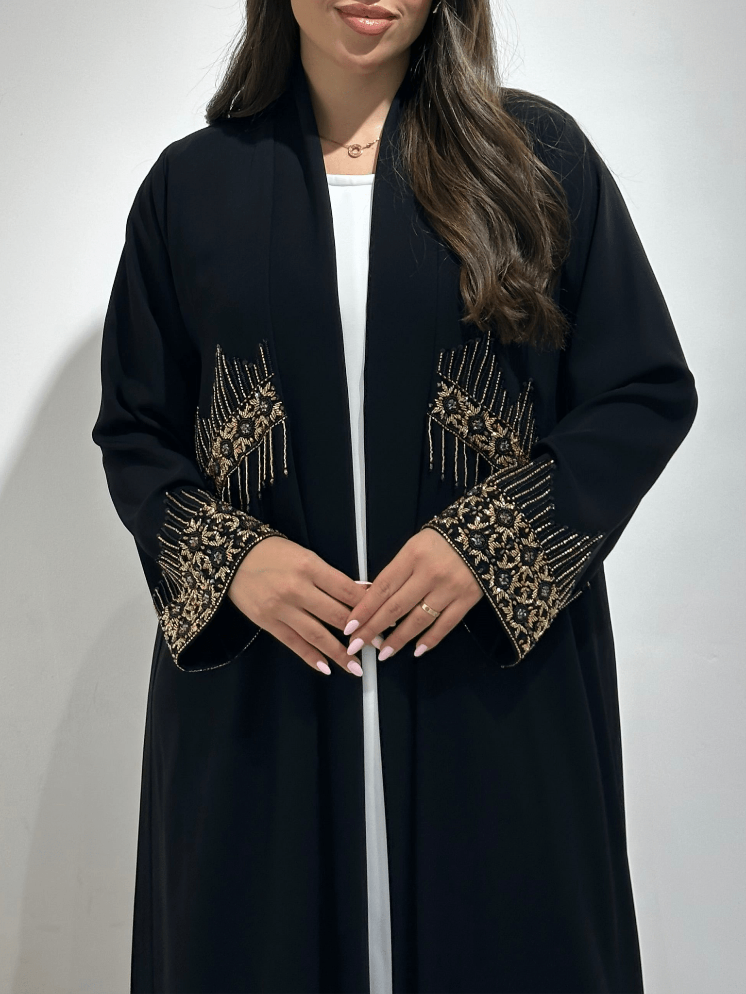 C 1379 Black Gold Bejeweled Abaya