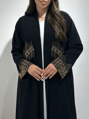C 1379 Black Gold Bejeweled Abaya