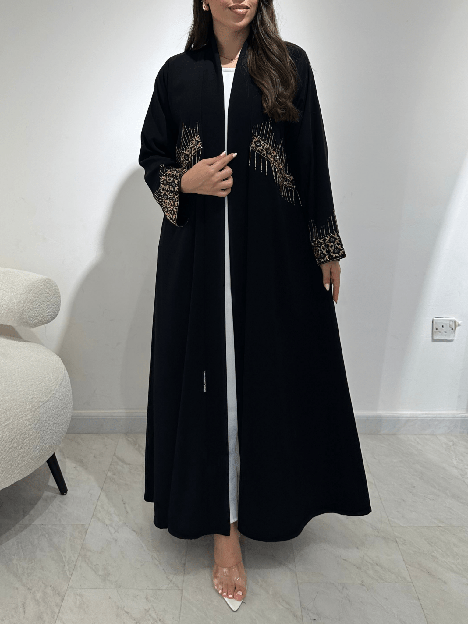 C 1379 Black Gold Bejeweled Abaya
