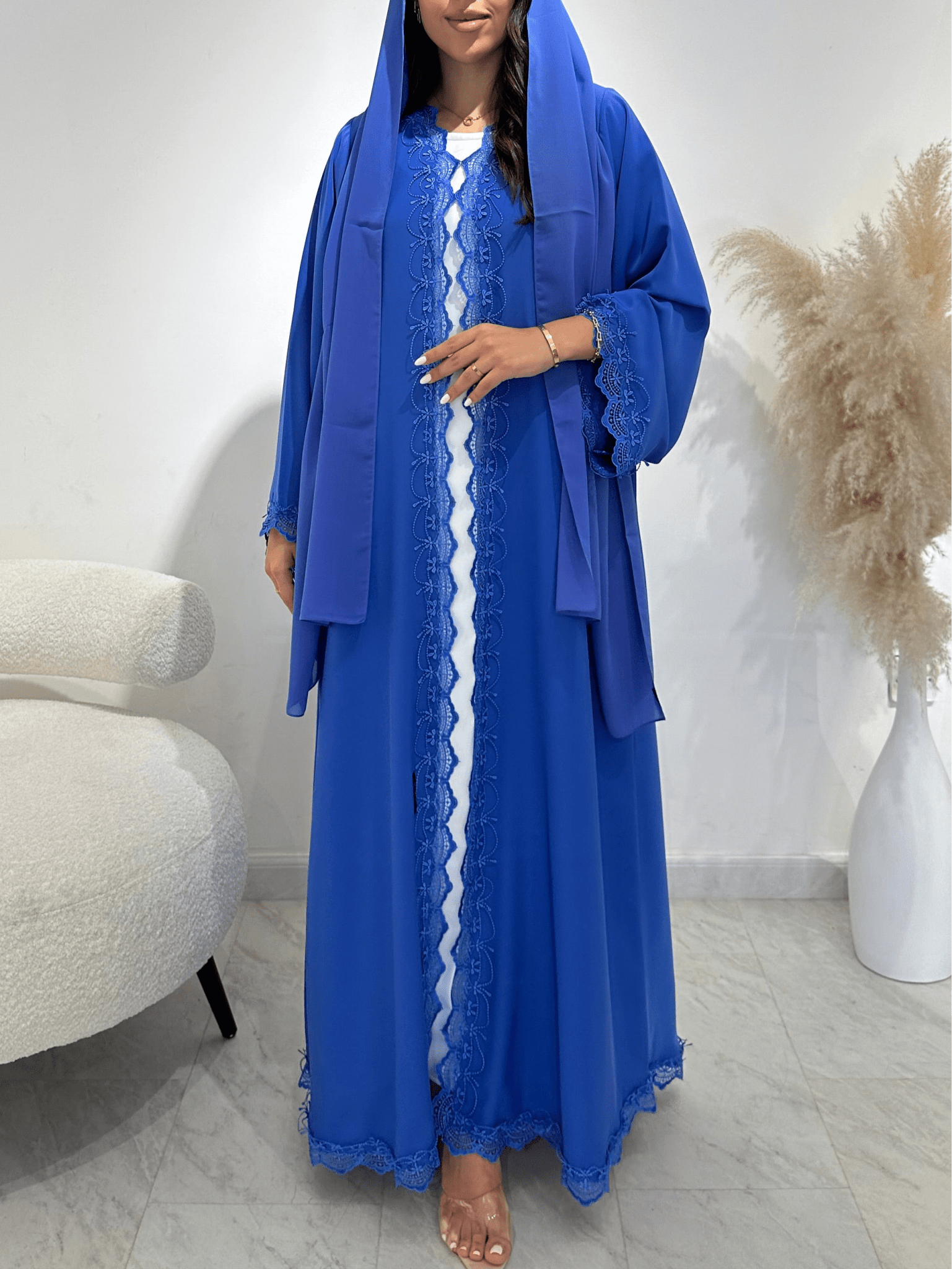 C 1406 Royal Blue Lace Abaya