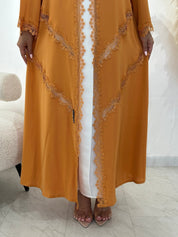 C 1408 Apricot Lace Abaya