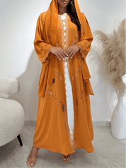 C 1408 Apricot Lace Abaya
