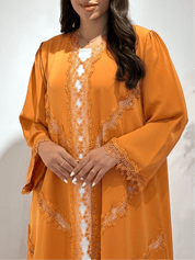 C 1408 Apricot Lace Abaya