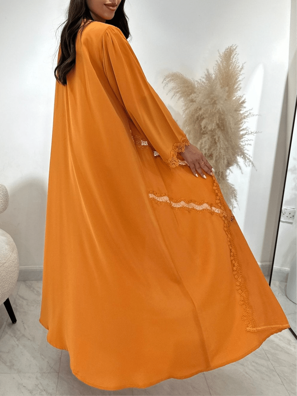 C 1408 Apricot Lace Abaya