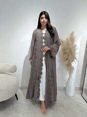 C 1409 Ash Floral Lace Abaya
