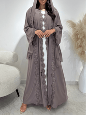 C 1409 Ash Floral Lace Abaya
