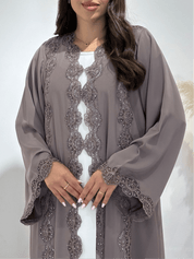 C 1409 Ash Floral Lace Abaya