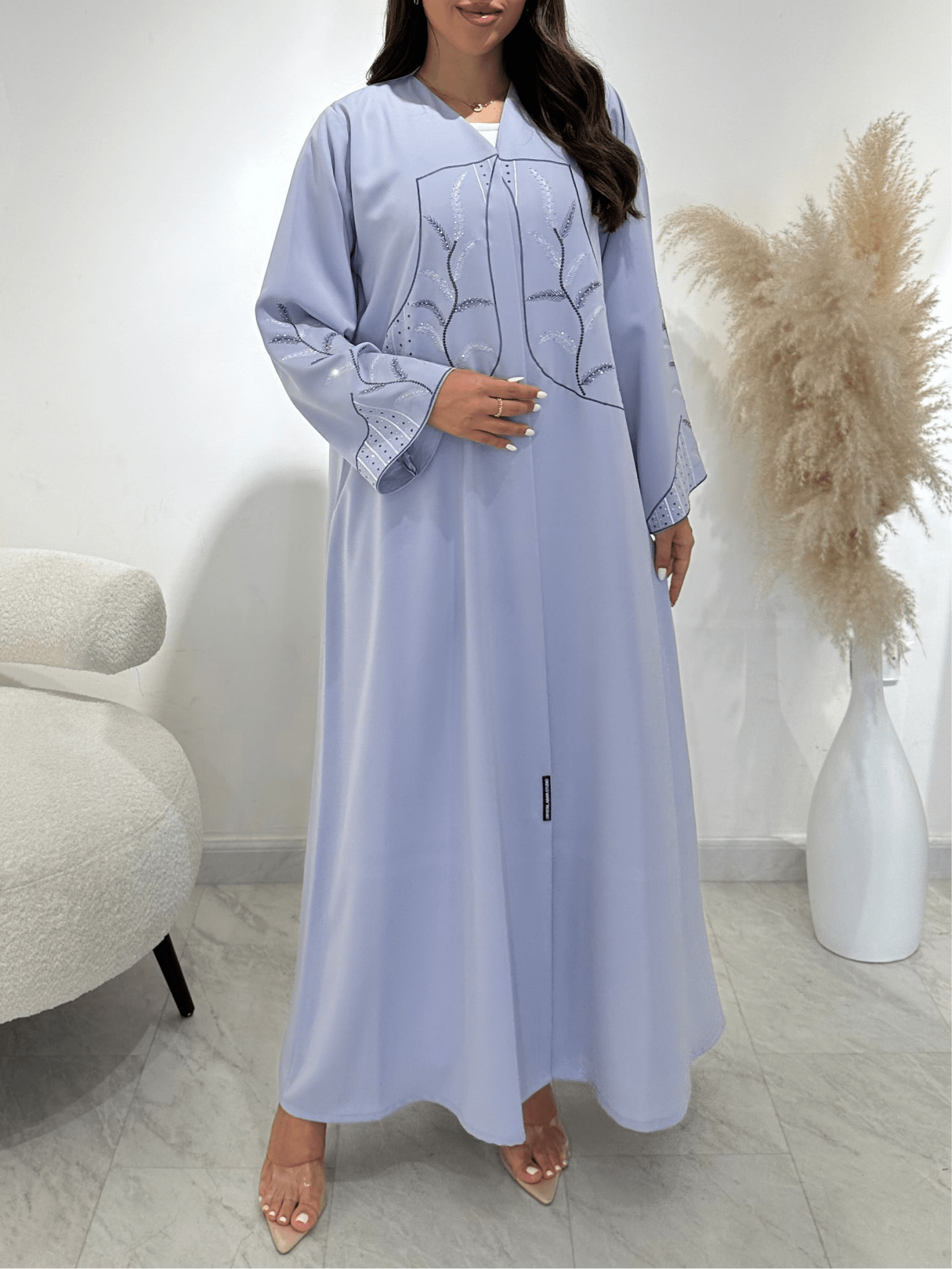 C 1410 Misty Blue Beaded Abaya
