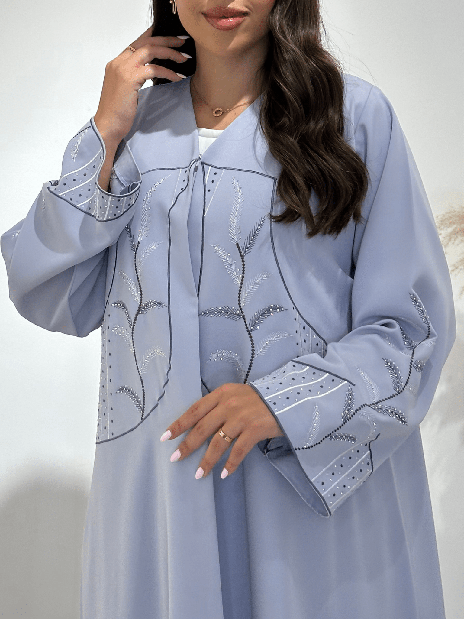 C 1410 Misty Blue Beaded Abaya