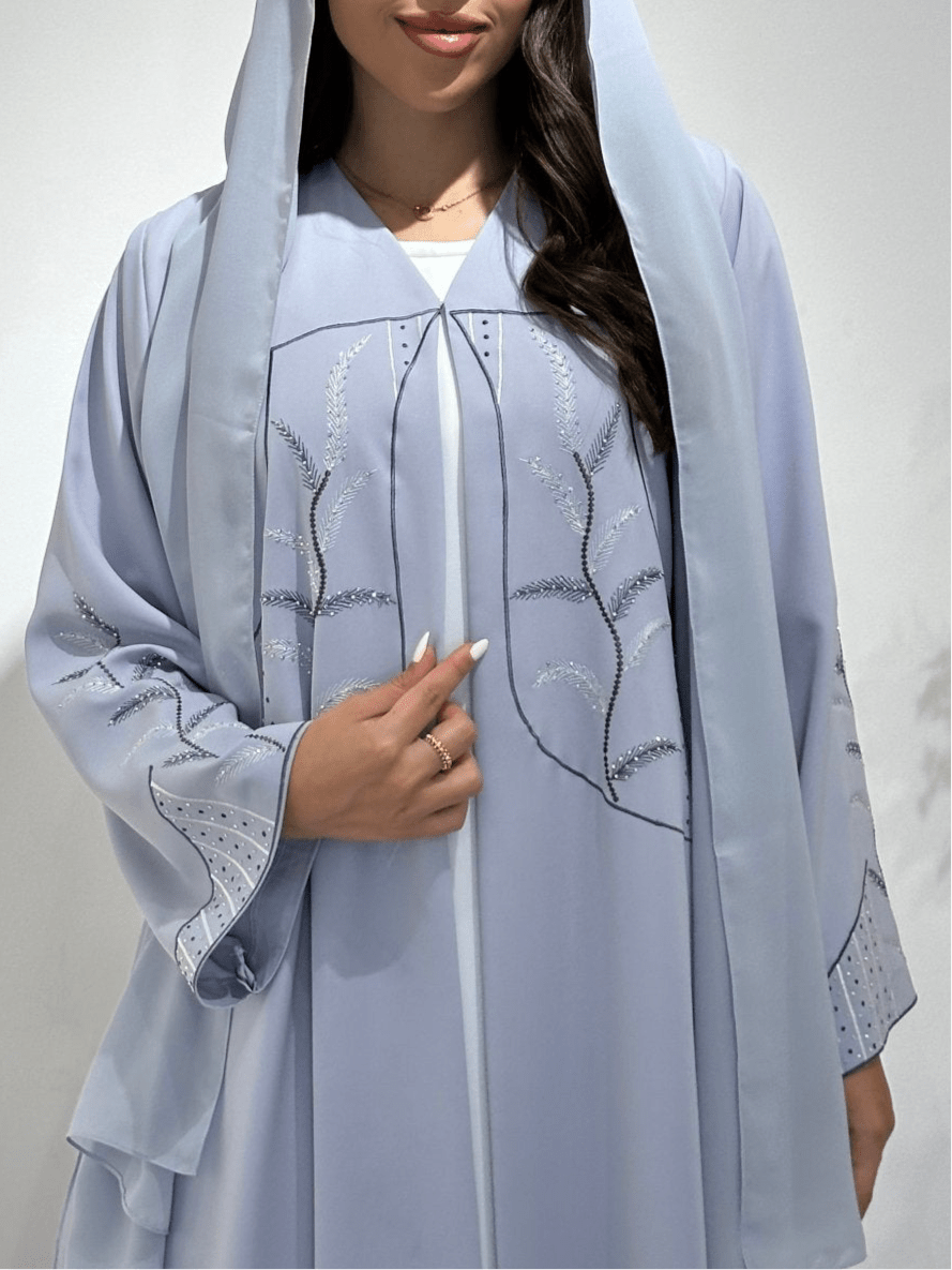 C 1410 Misty Blue Beaded Abaya