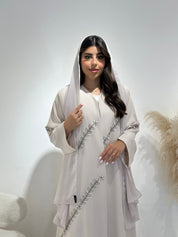 C 1411 Ivory Floral Beaded Abaya