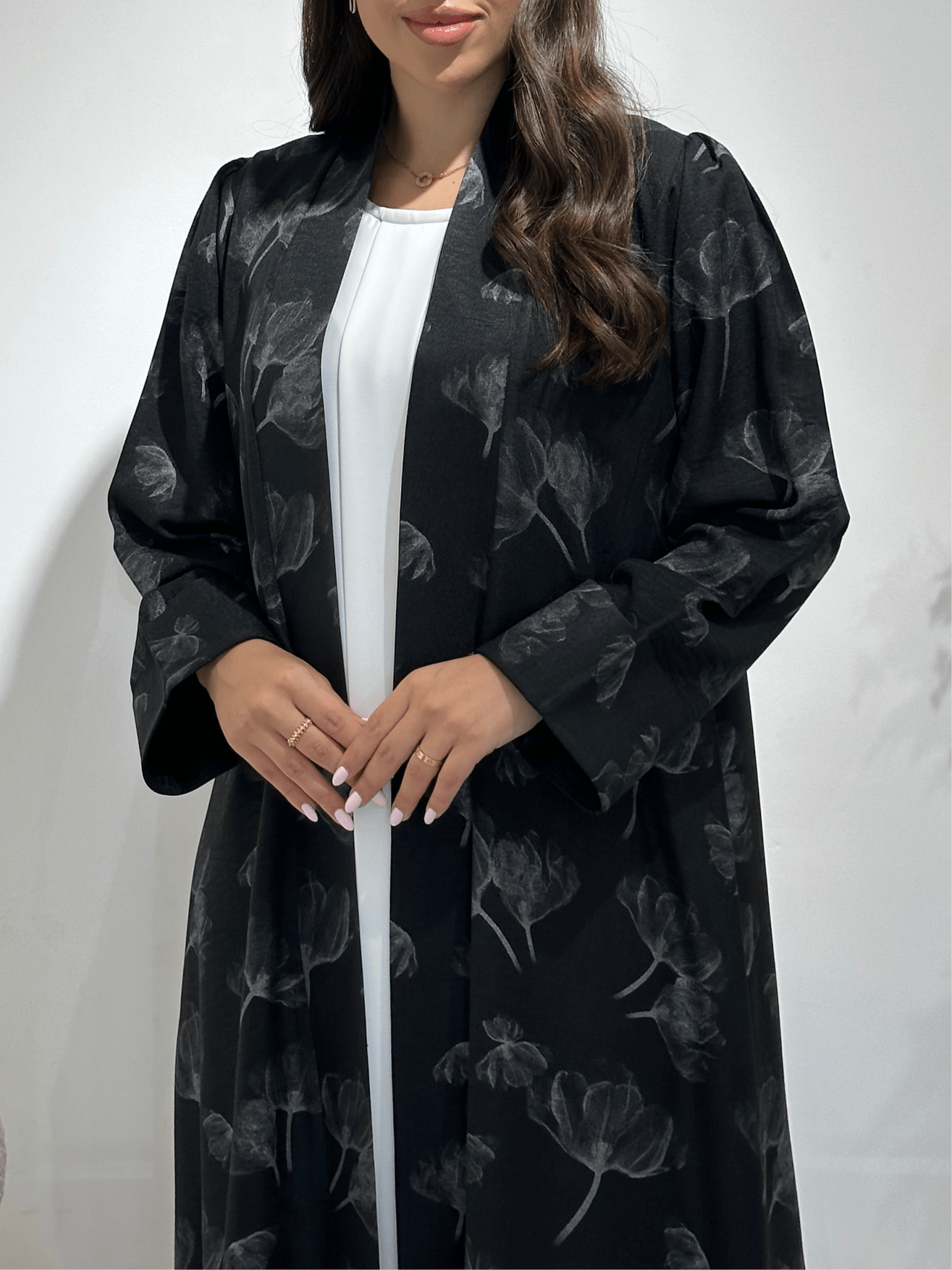 C 1413 - 01 Black Floral Printed Abaya