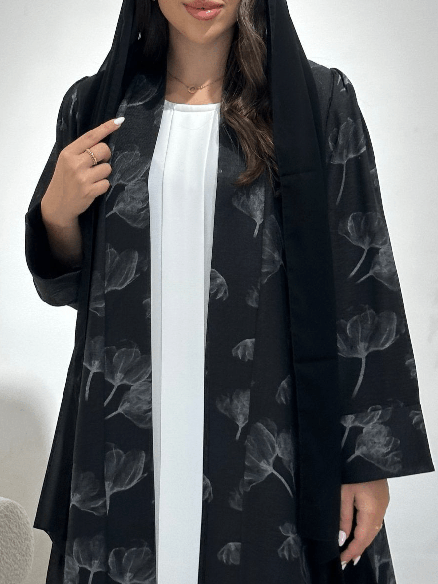 C 1413 - 01 Black Floral Printed Abaya