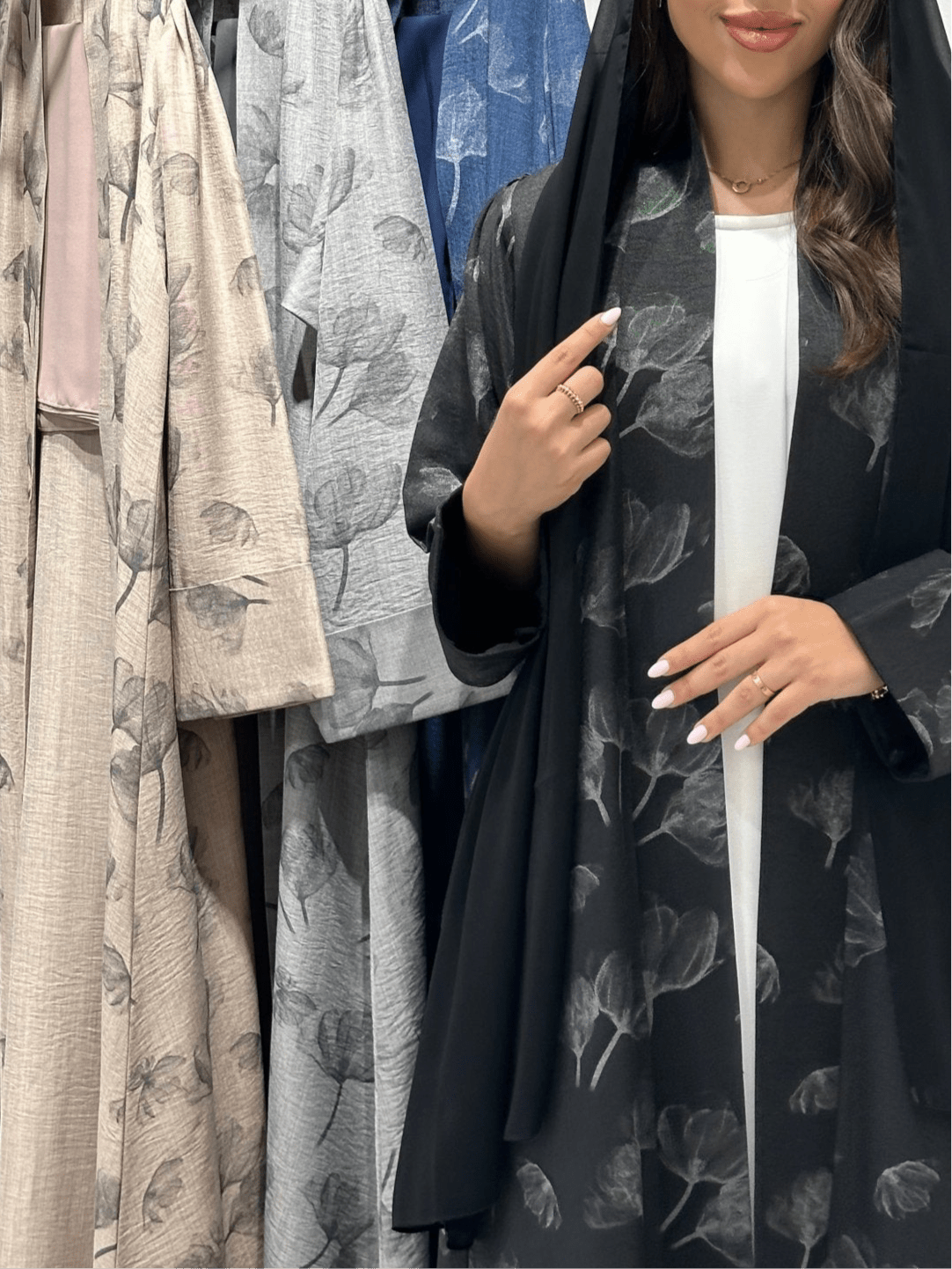 C 1413 - 01 Black Floral Printed Abaya