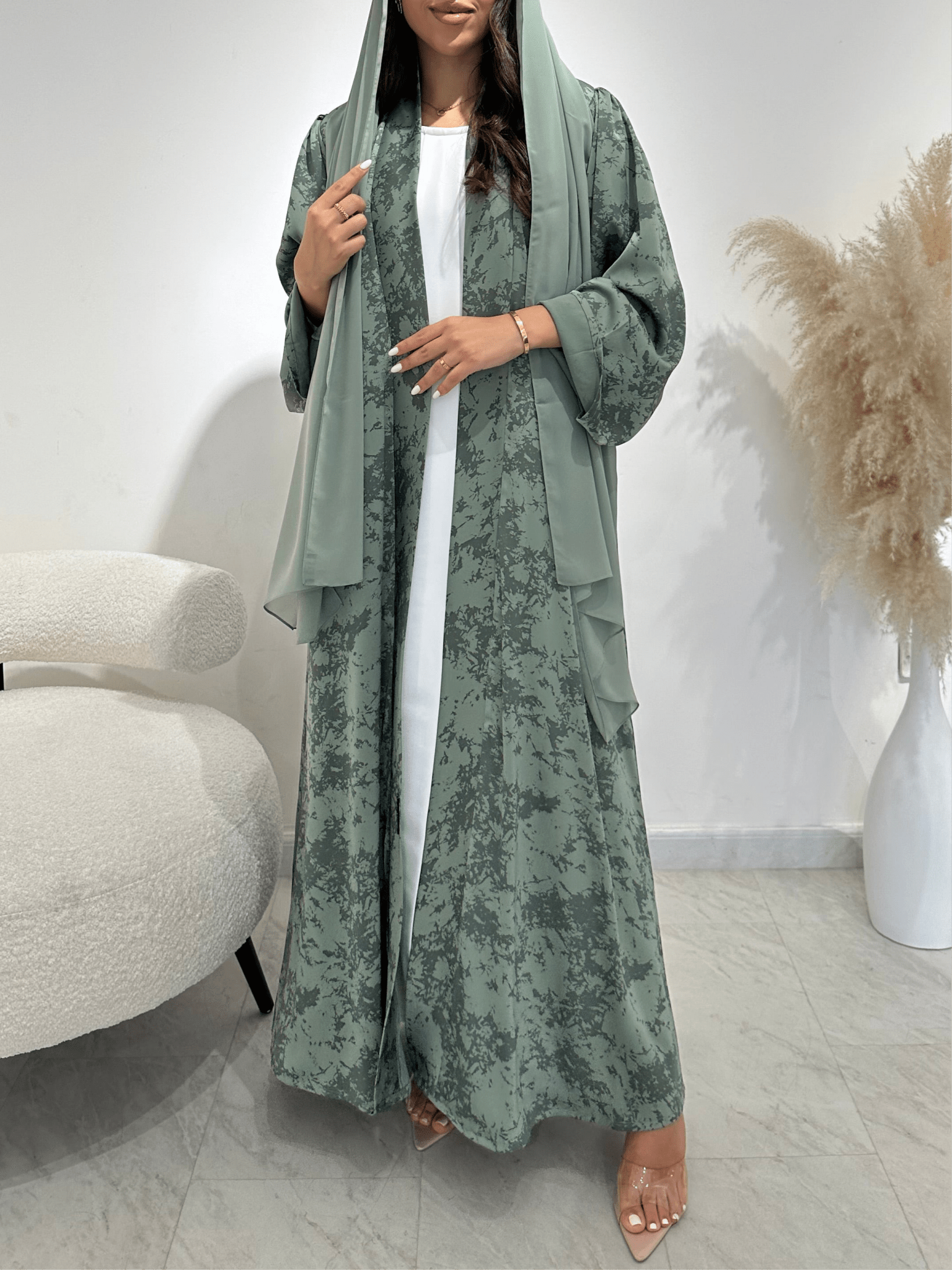 C 1414 - 01 Sea Green Printed Abaya