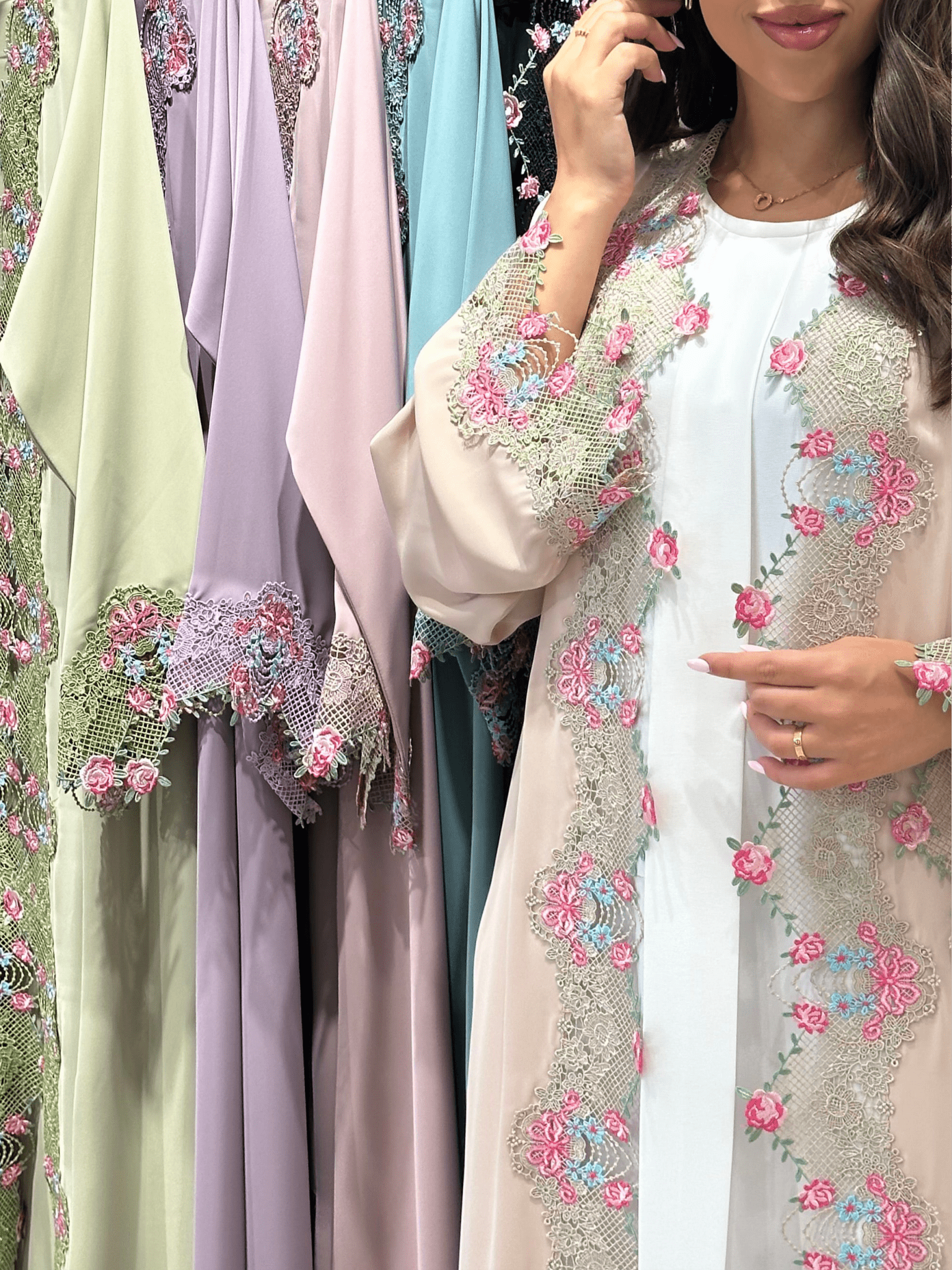 C 1418 - 01 Beige Floral Lace Abaya