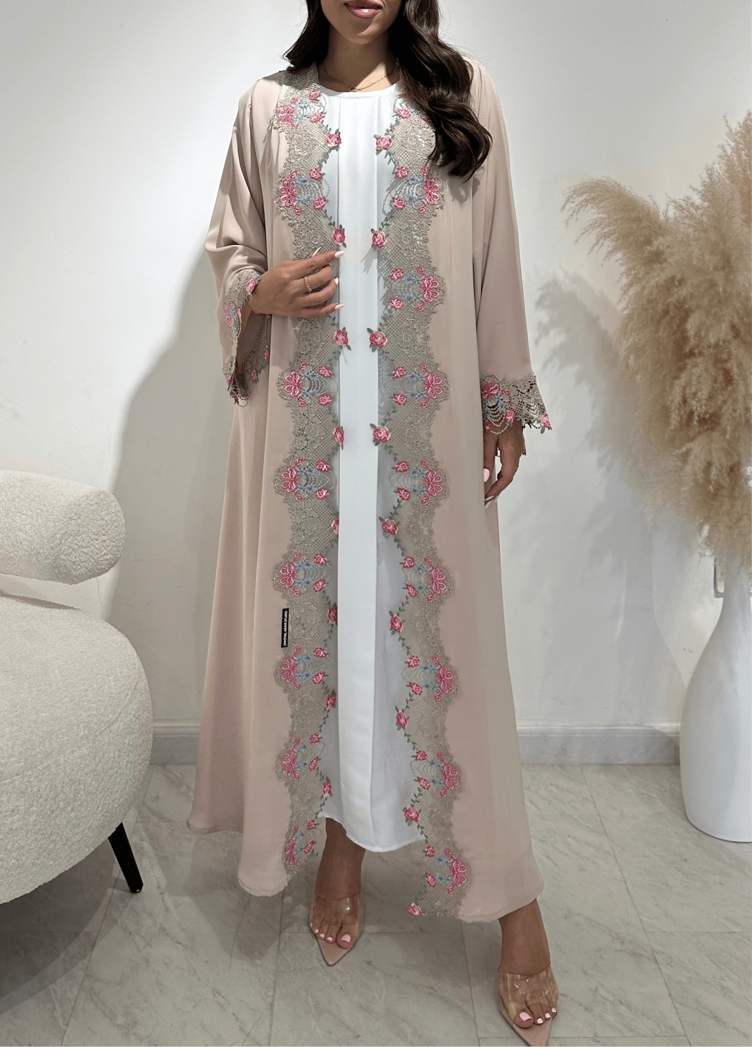 C 1418 - 01 Beige Floral Lace Abaya