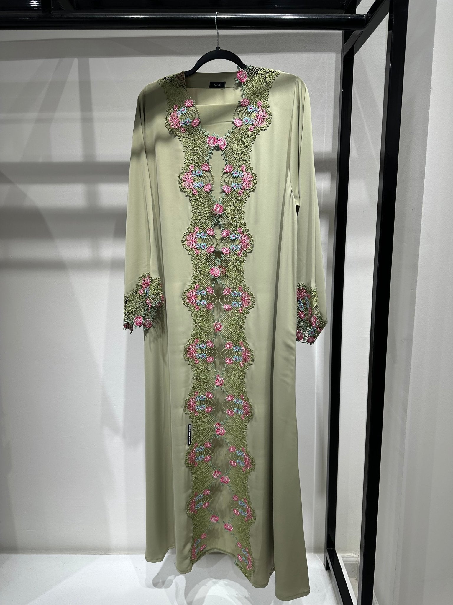 C 1418 - 02 Moss Green Floral Lace Abaya