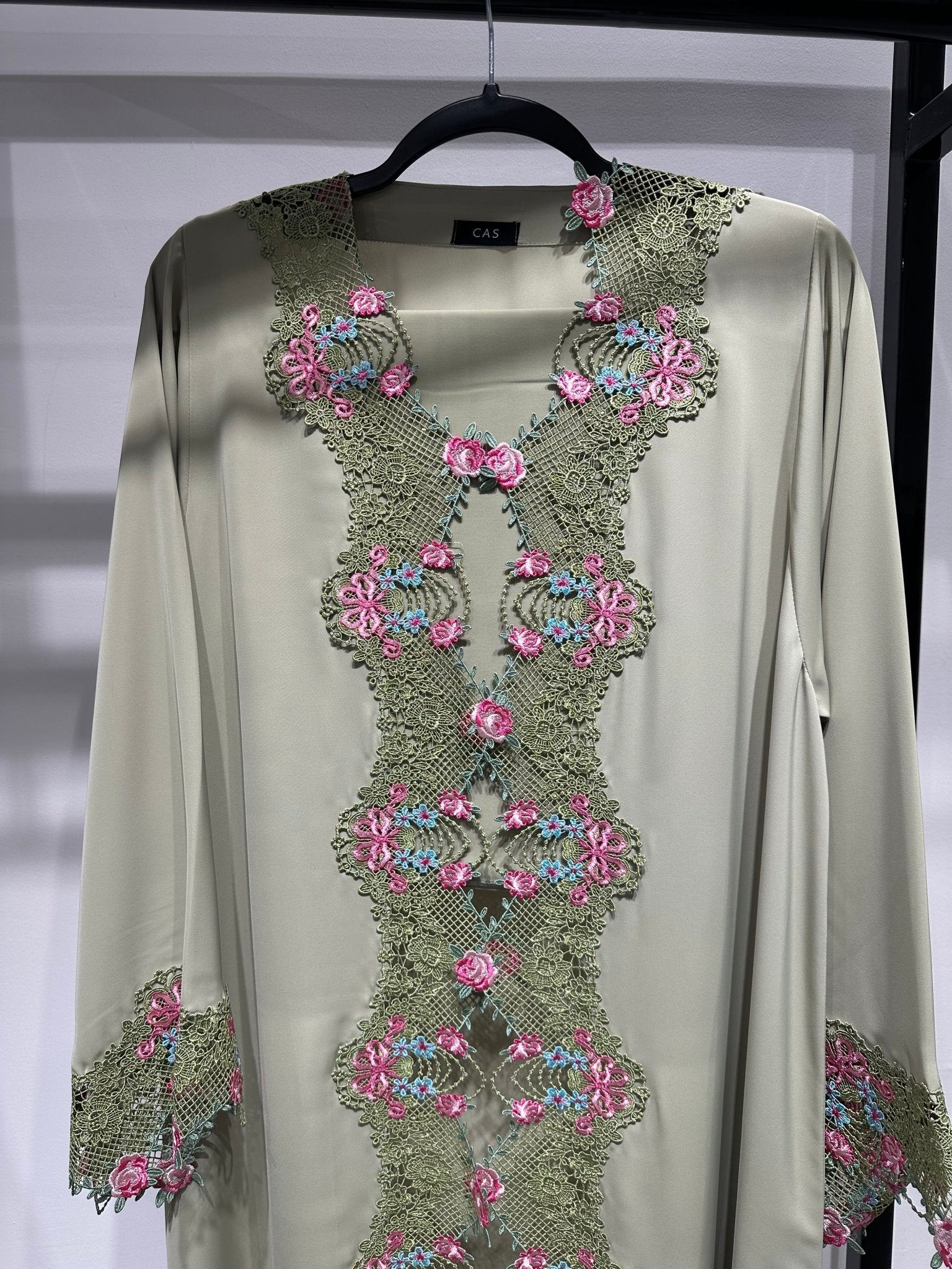C 1418 - 02 Moss Green Floral Lace Abaya