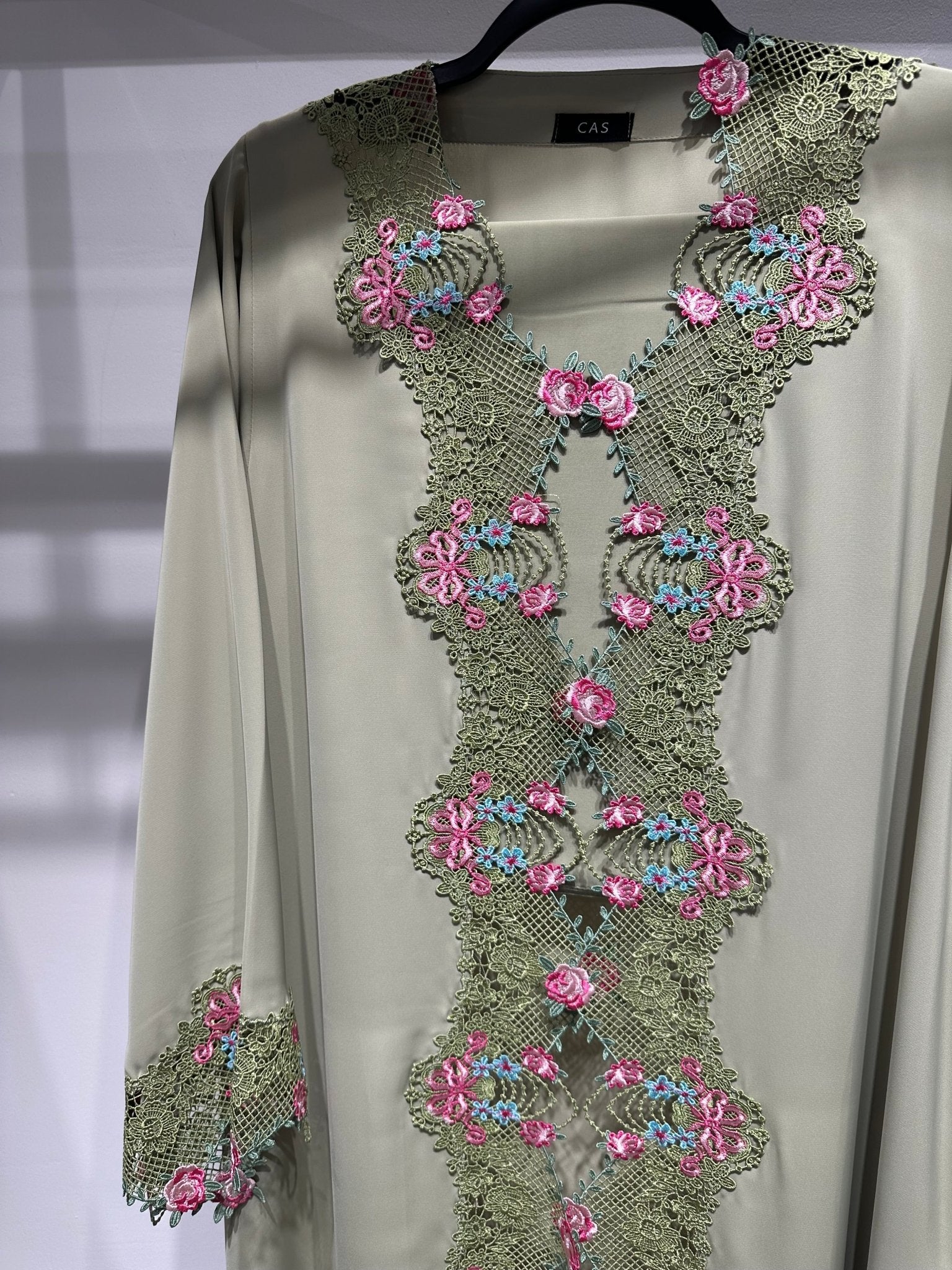C 1418 - 02 Moss Green Floral Lace Abaya