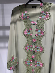 C 1418 - 02 Moss Green Floral Lace Abaya