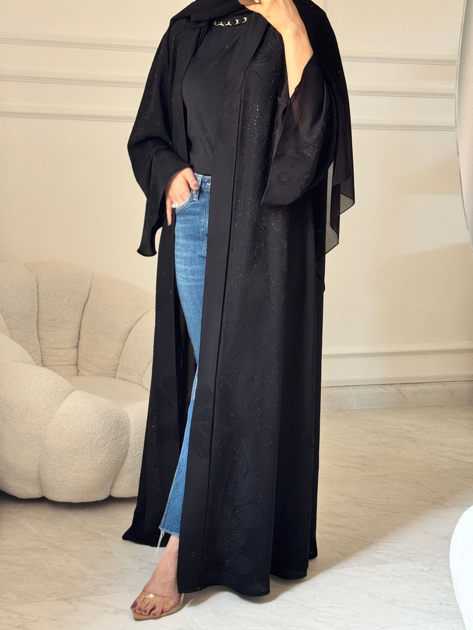 C 1453 Black Crystals Abaya
