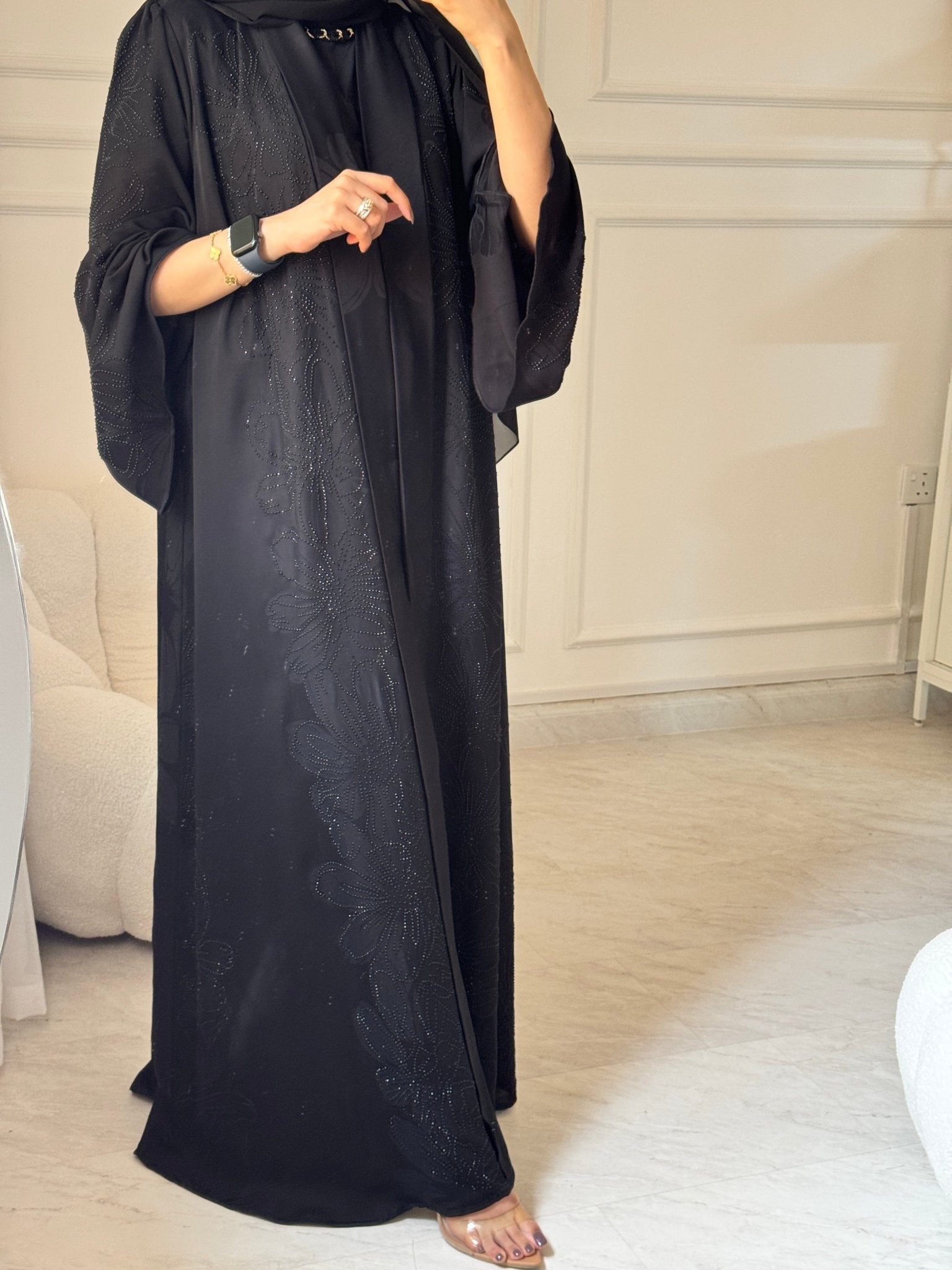 C 1453 Black Crystals Abaya