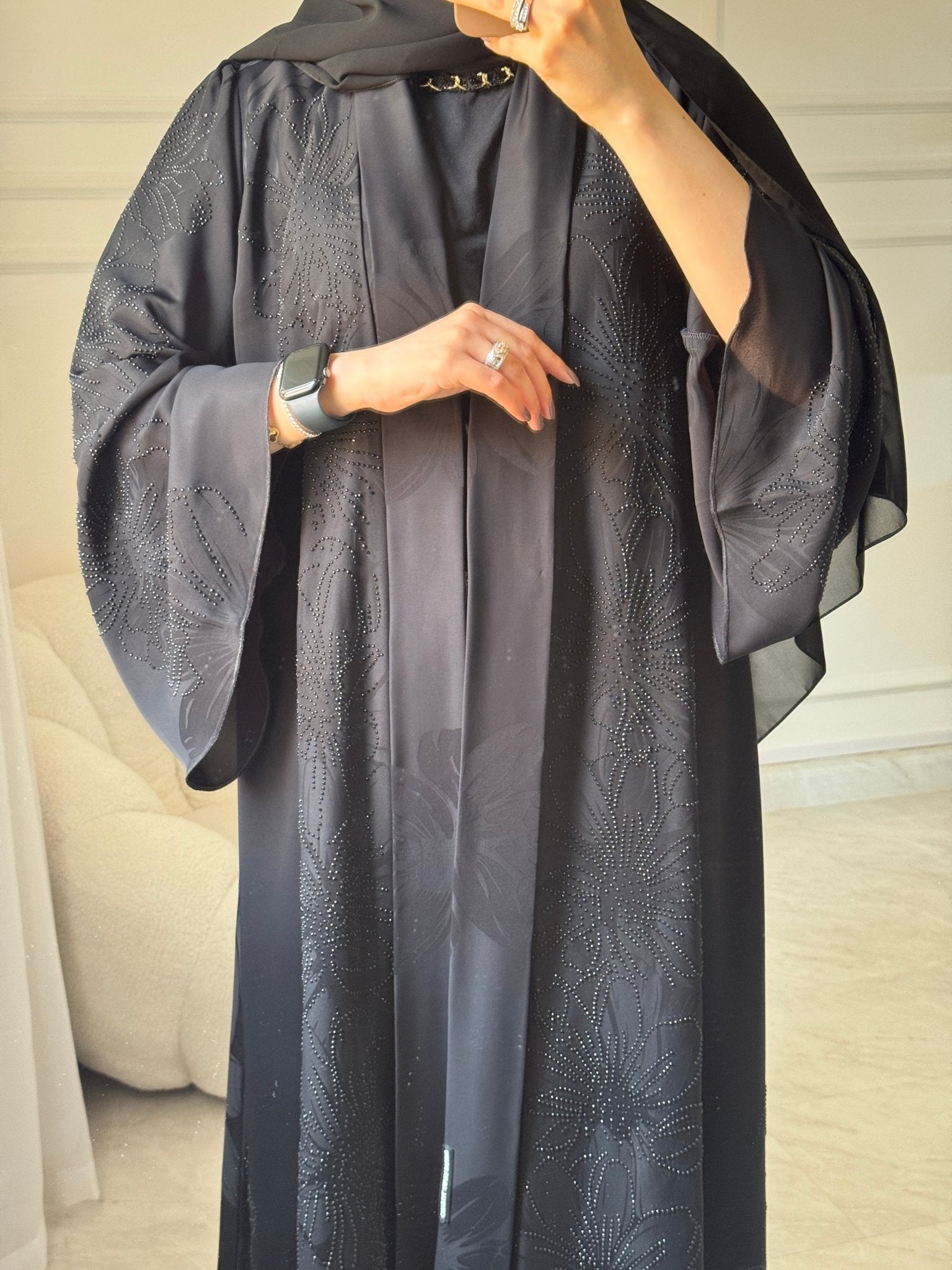 C 1453 Black Crystals Abaya