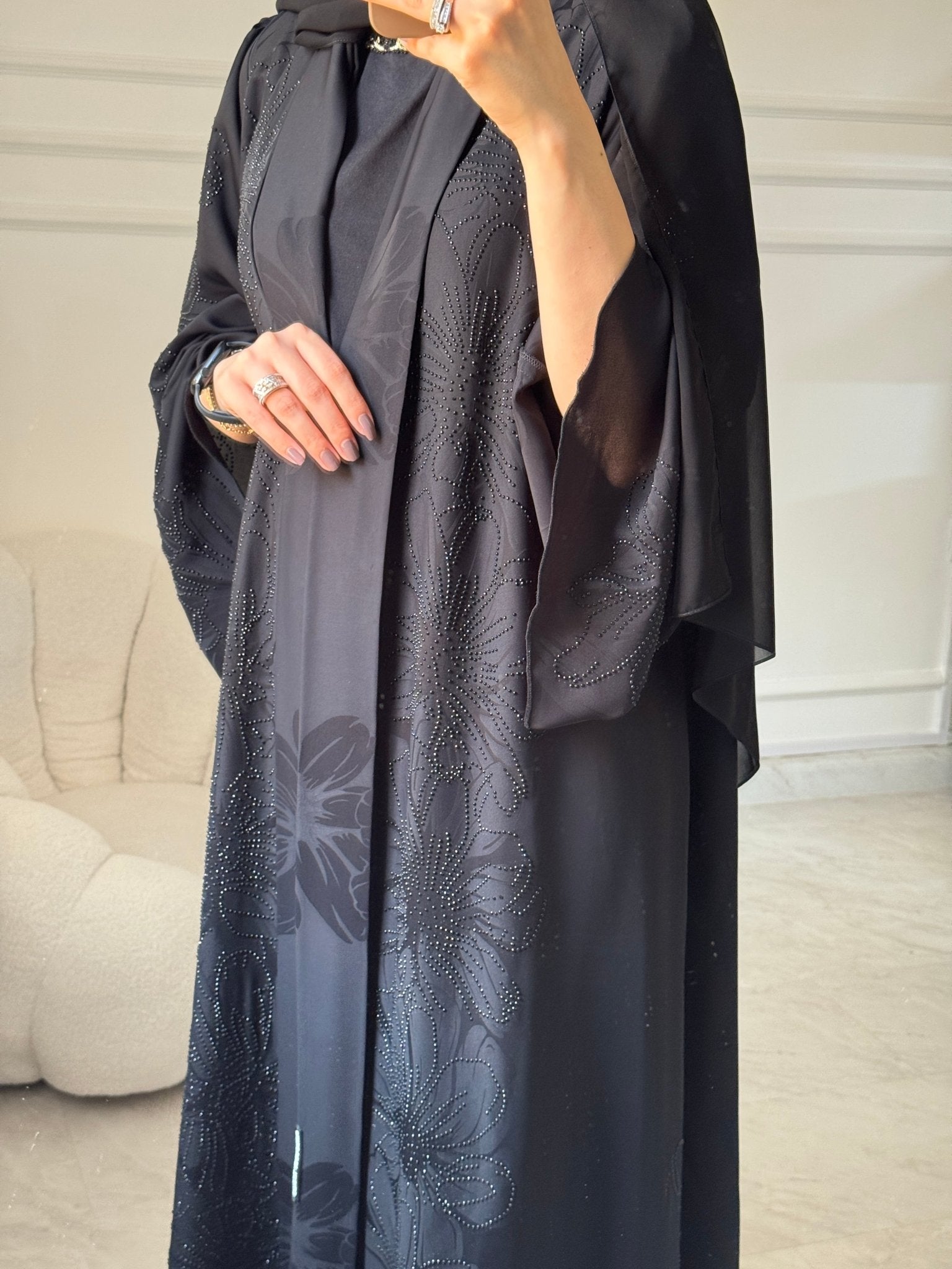 C 1453 Black Crystals Abaya