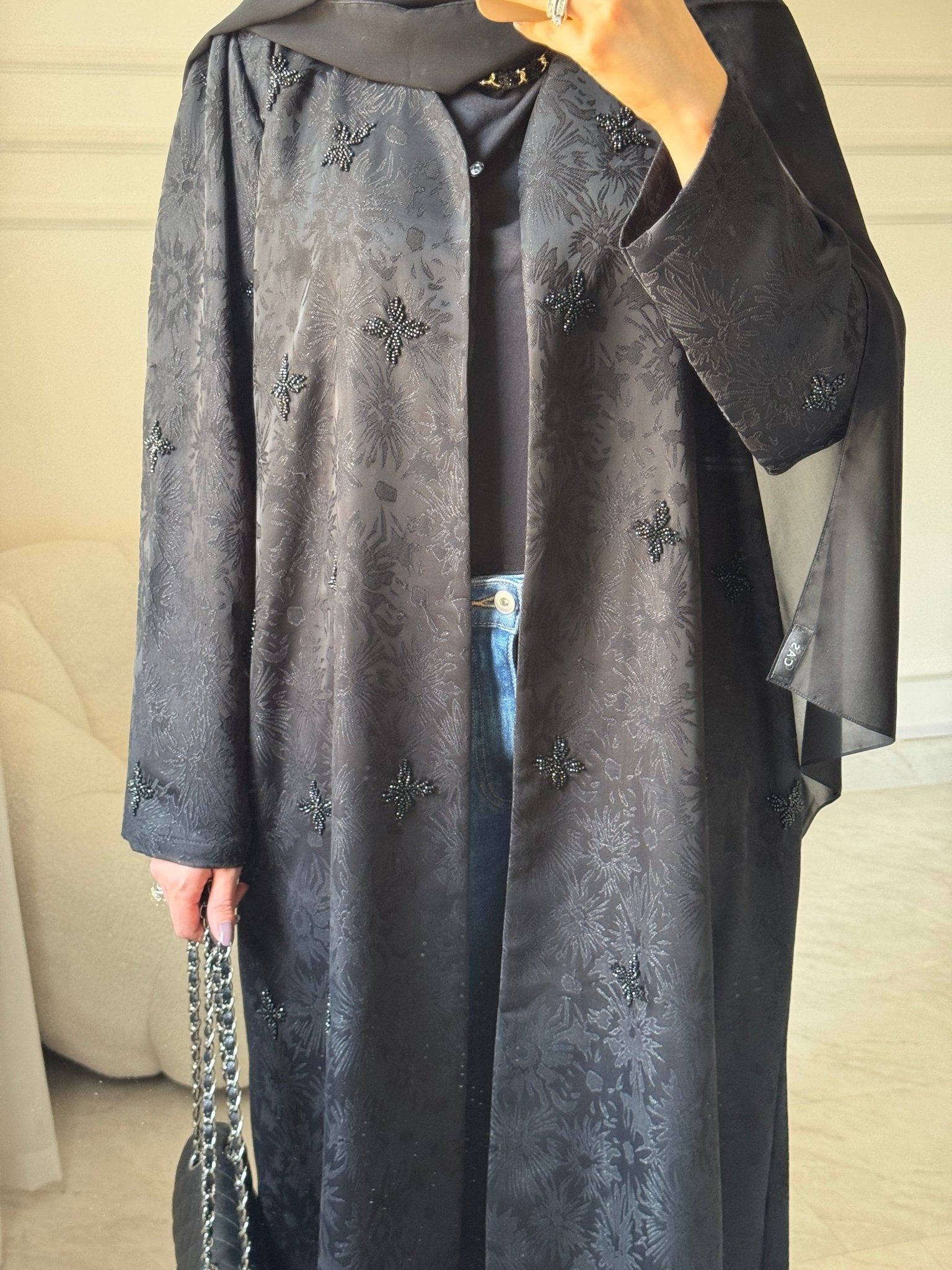 C 1455 Black Beaded Abaya