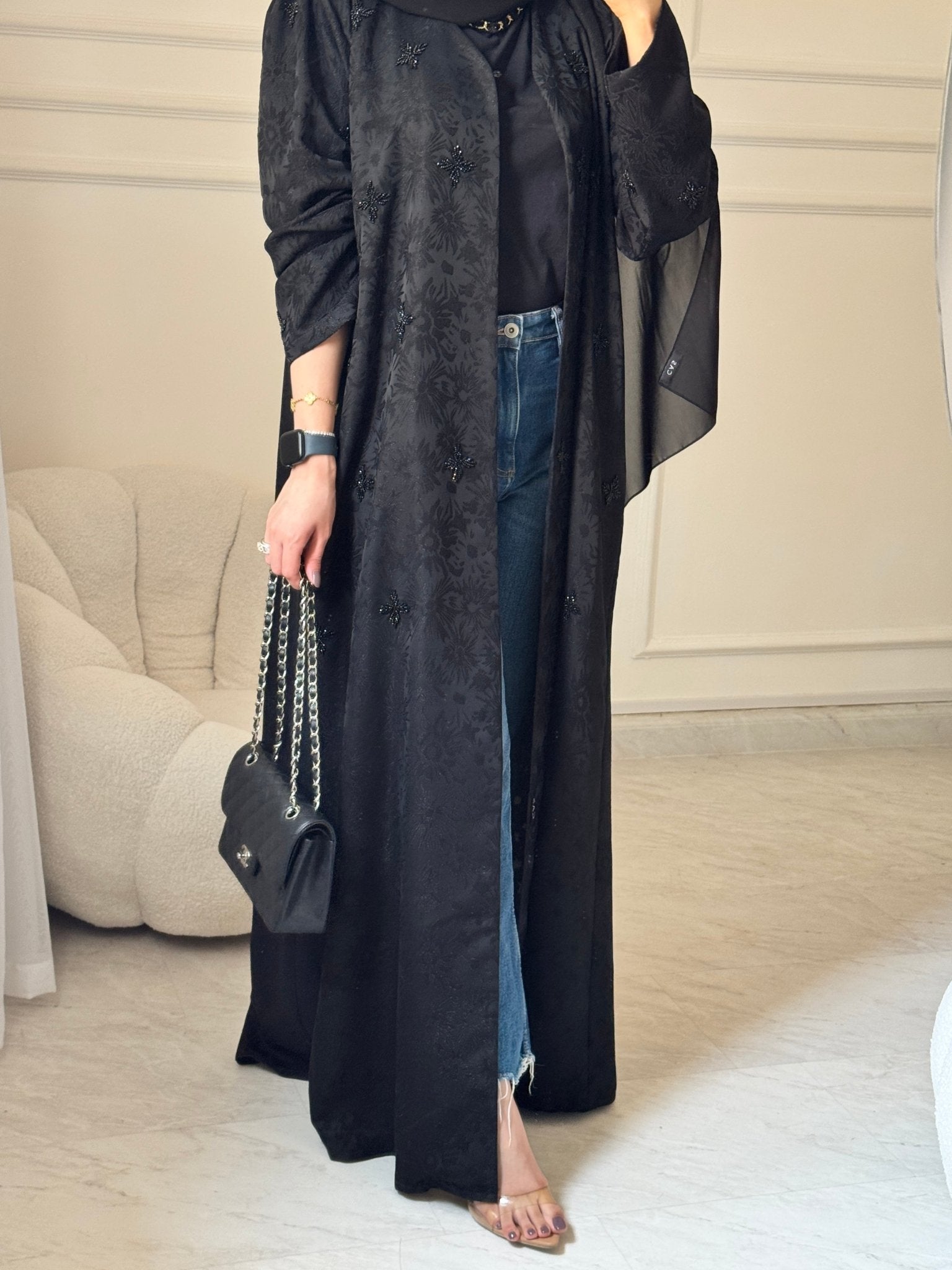 C 1455 Black Beaded Abaya