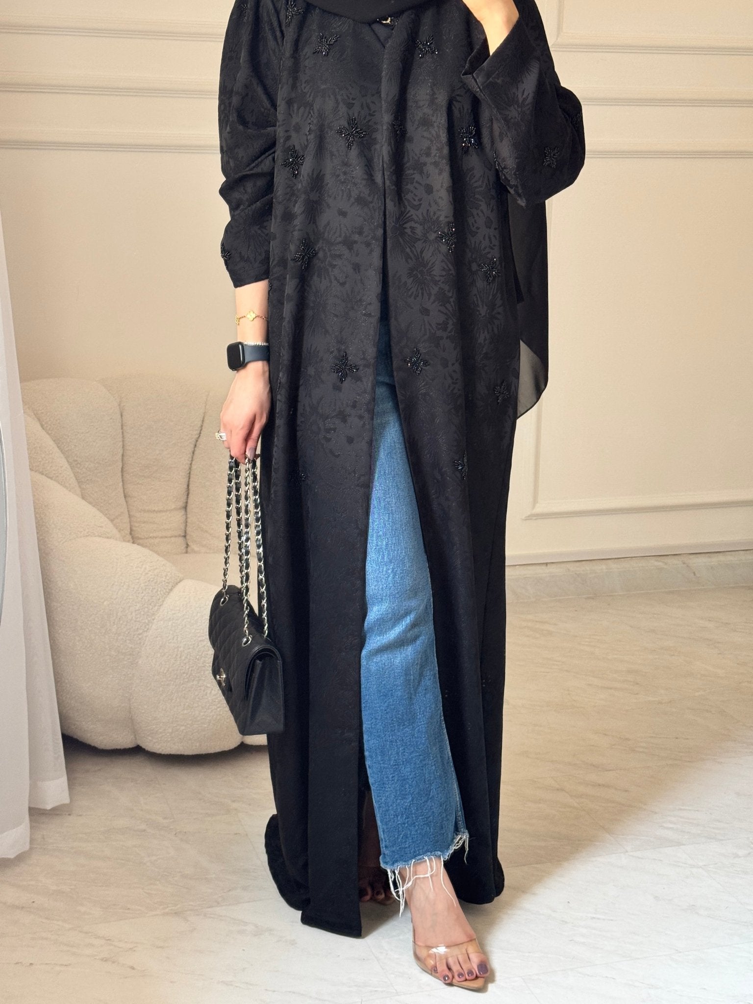 C 1455 Black Beaded Abaya
