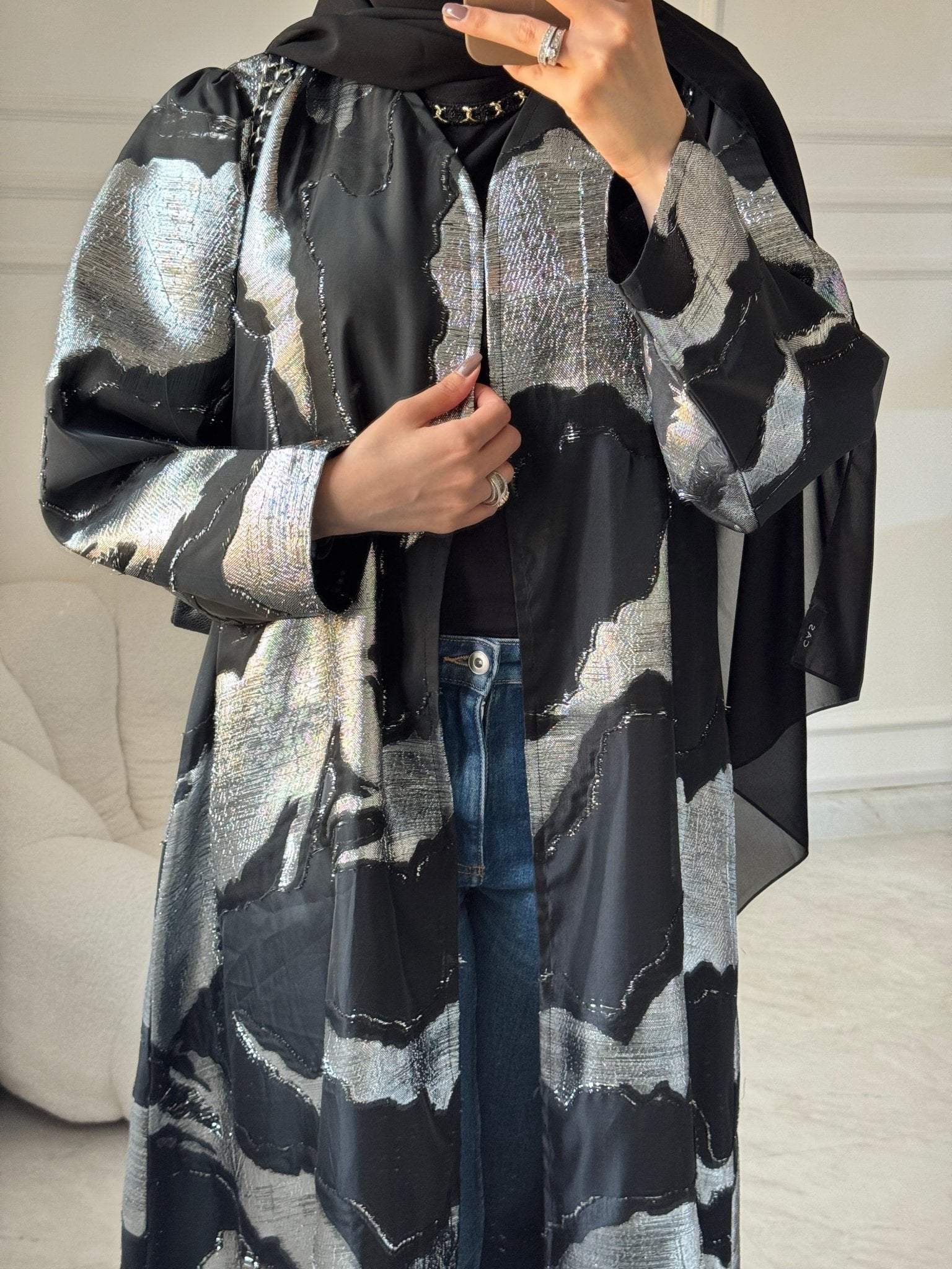 C 1457 Black Silver Abaya