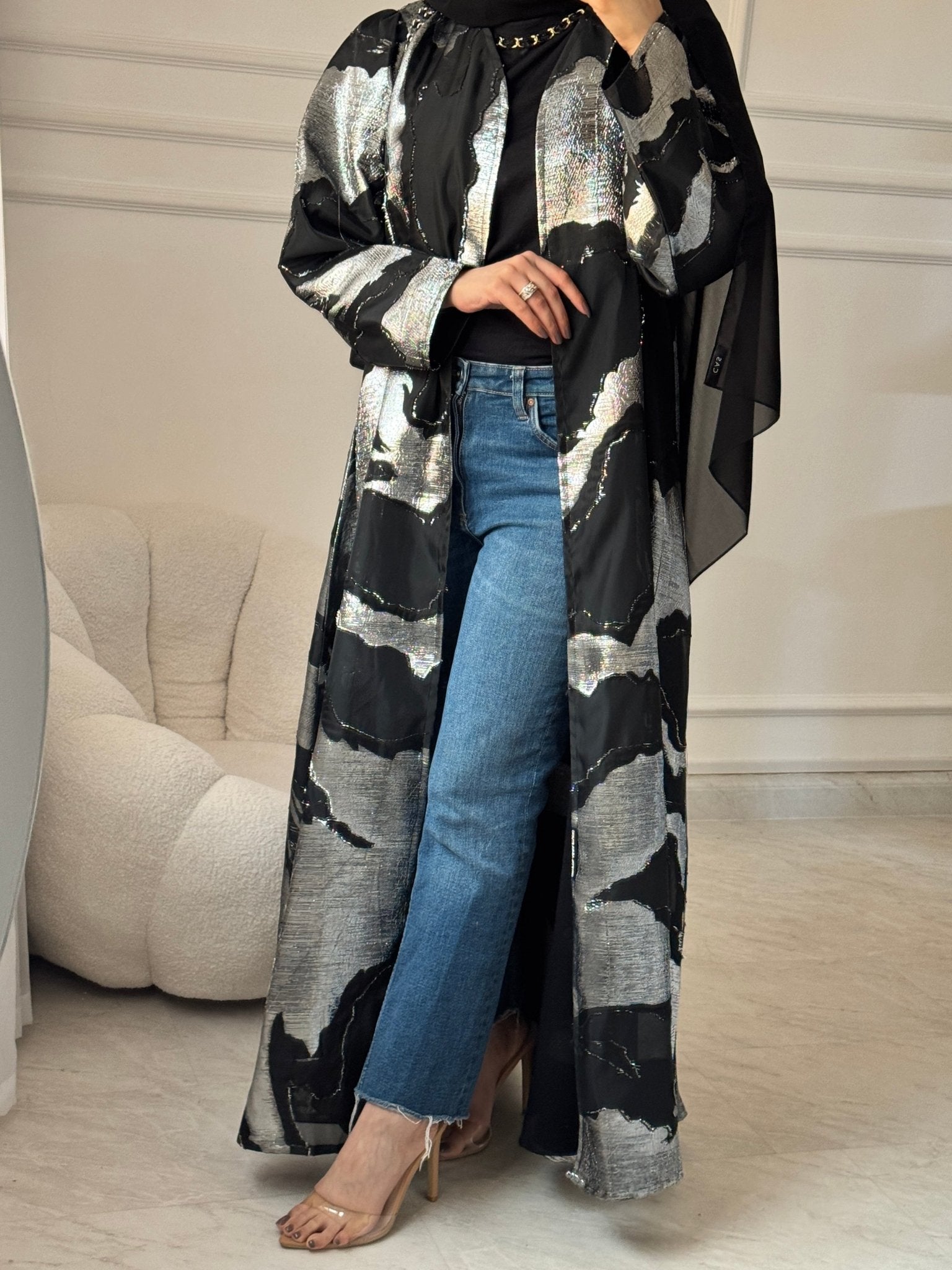 C 1457 Black Silver Abaya