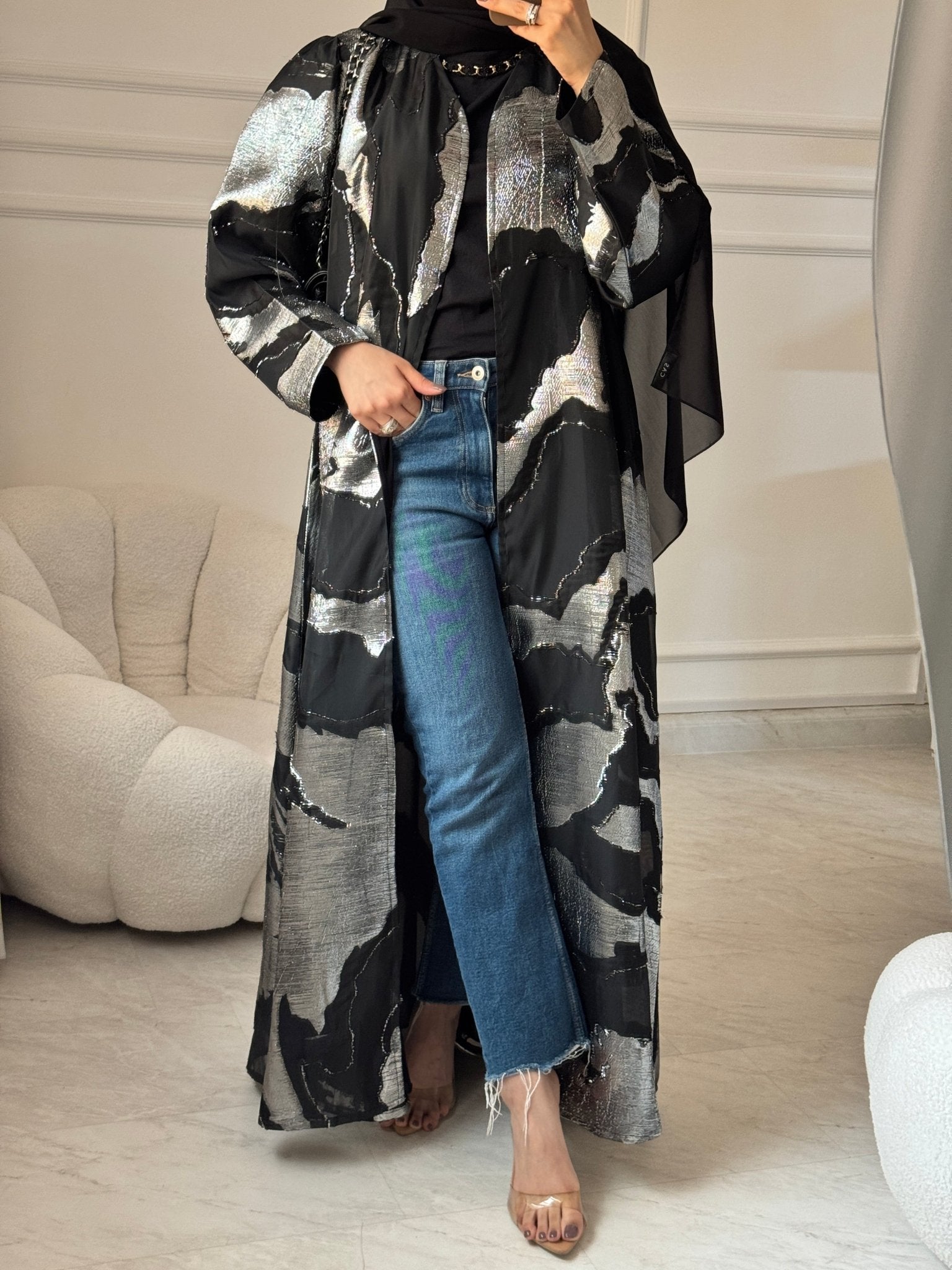 C 1457 Black Silver Abaya