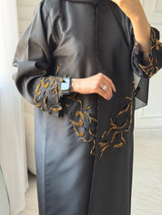 C 1458 Gold Beaded Black Abaya