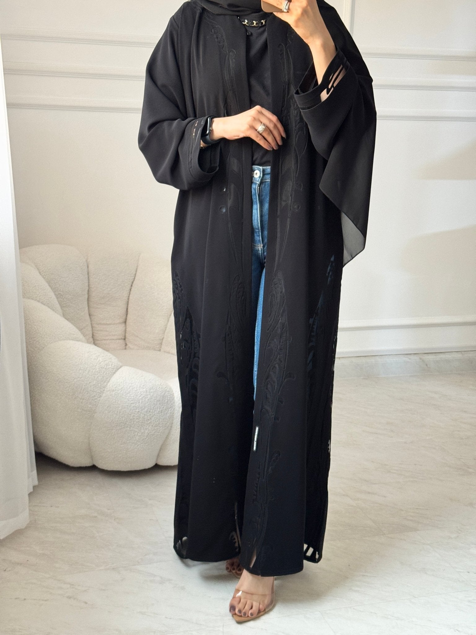 C 1459 Black Lasercut Abaya