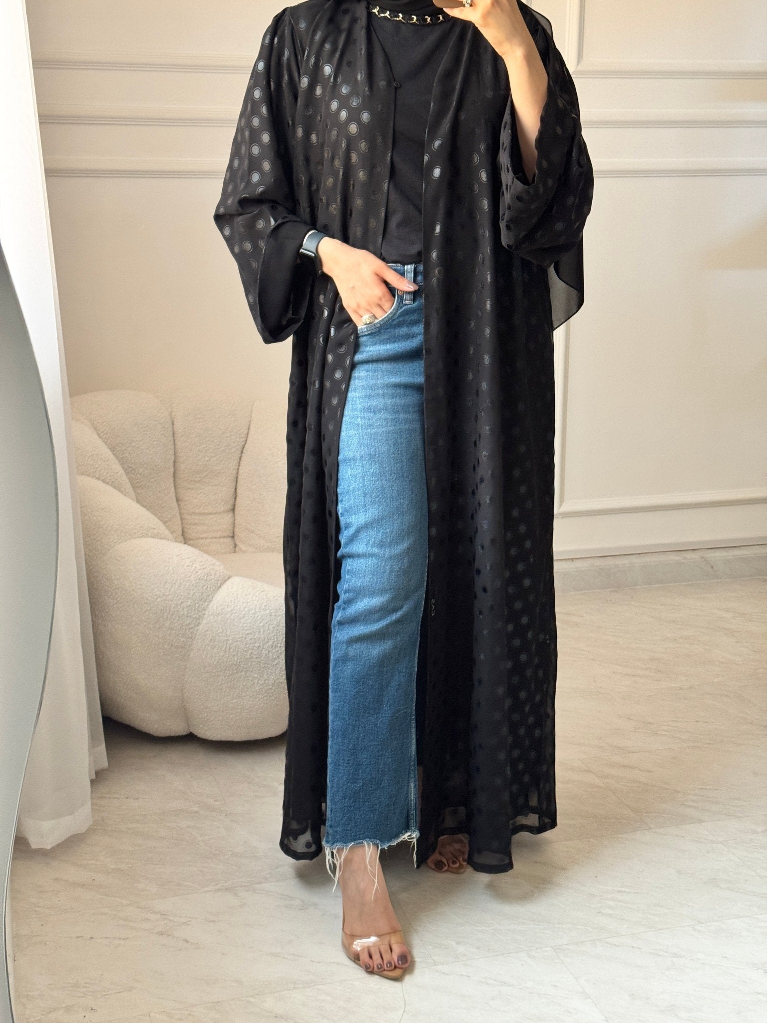 C 1461 Black Polka Dot Abaya