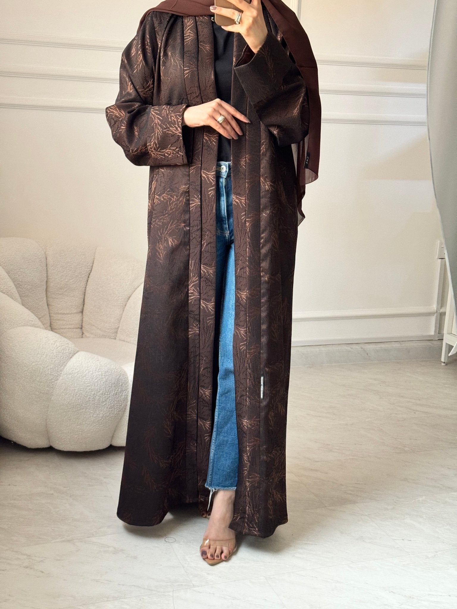 C 1464 Brown Printed Abaya