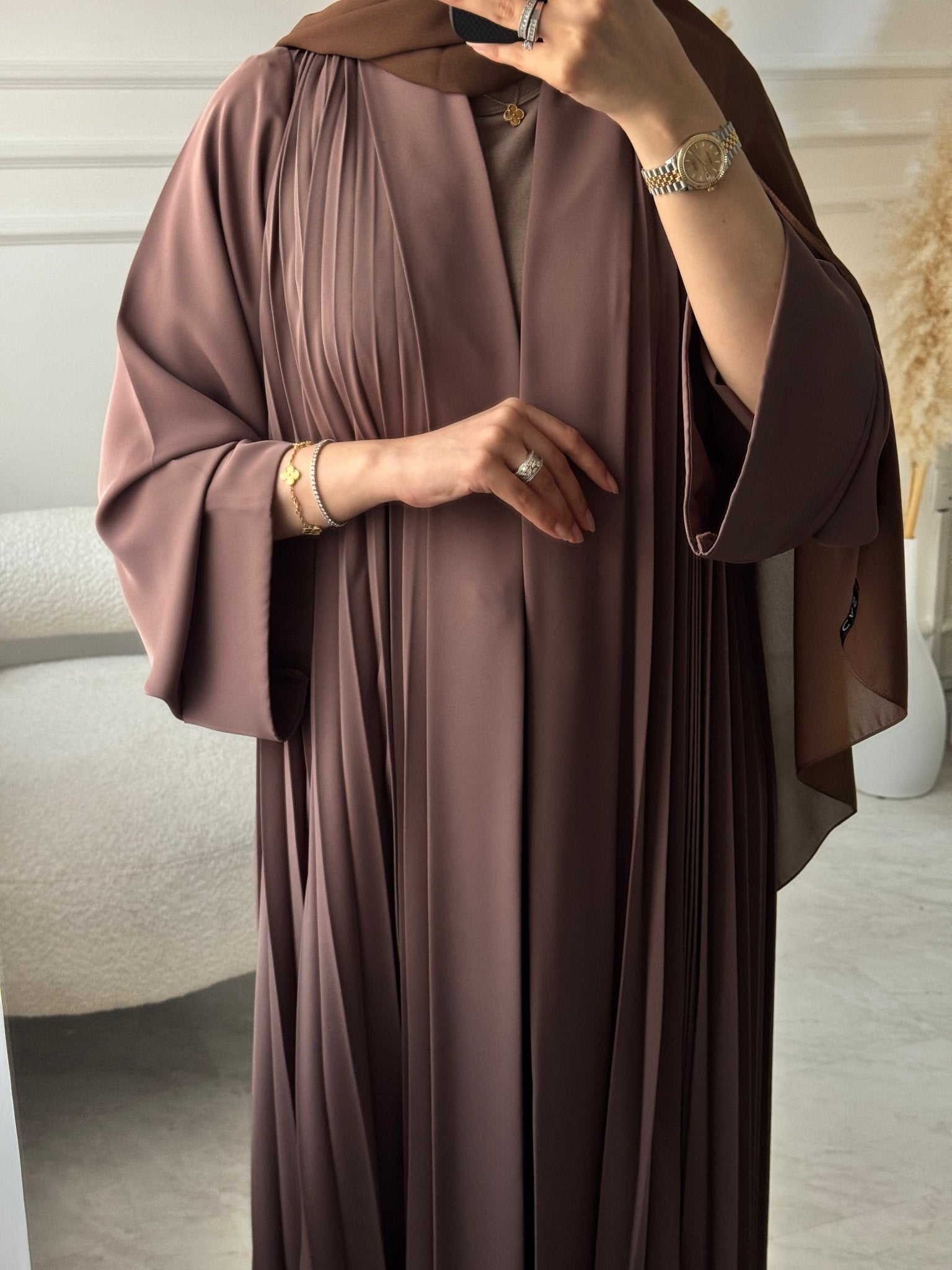 C 1517 - 07 Brown Premium Nada Pleated Abaya