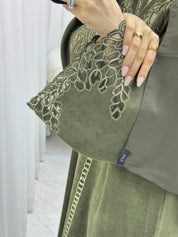 C 1541 Olive Lasercut Abaya