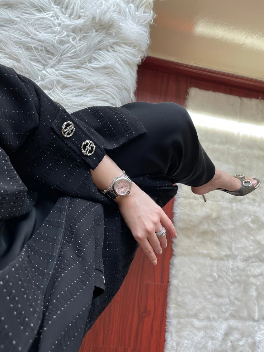 C 1544 Black Work Coat Abaya