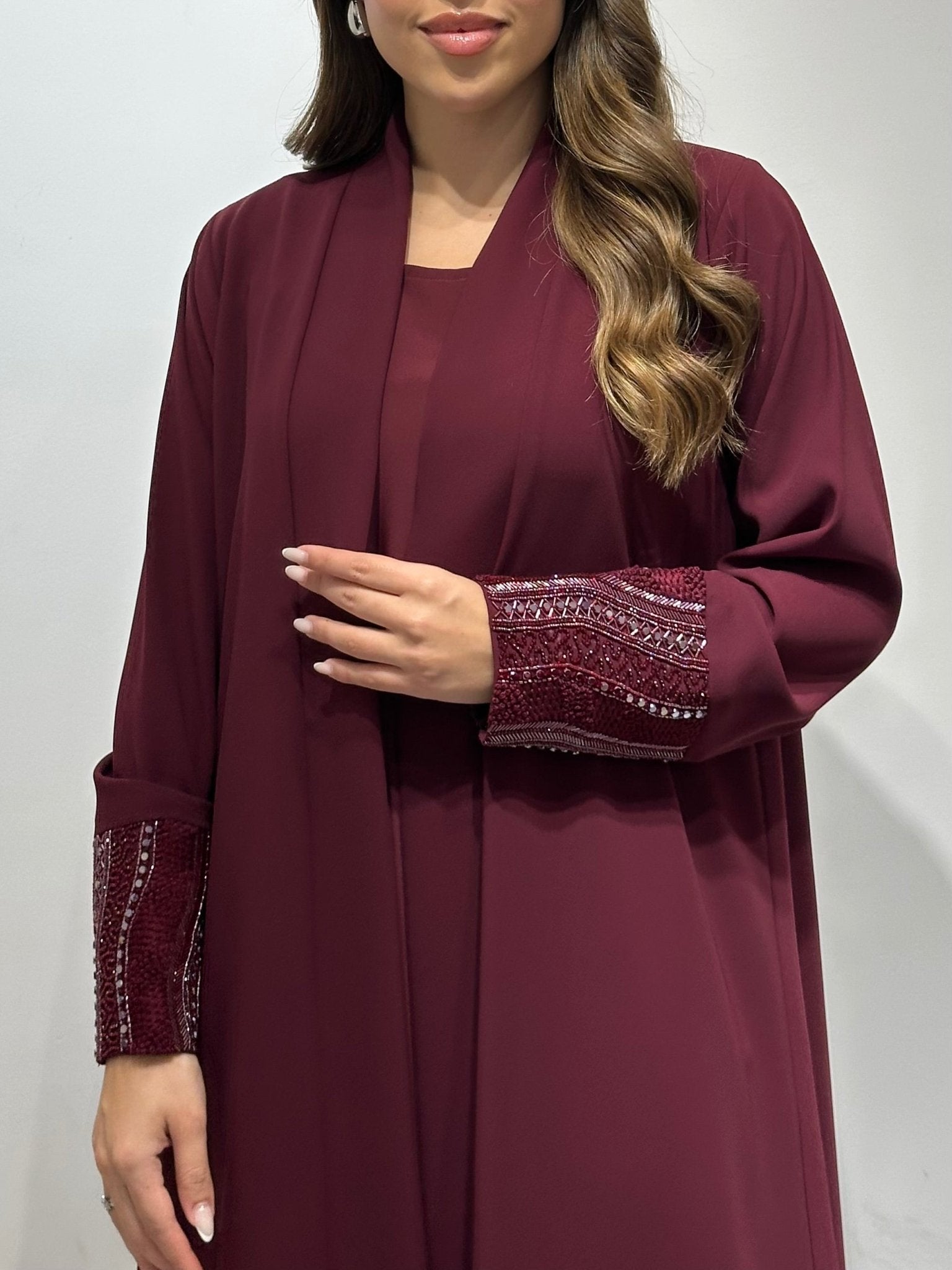 C 1551 - 01 Burgundy Beaded Abaya