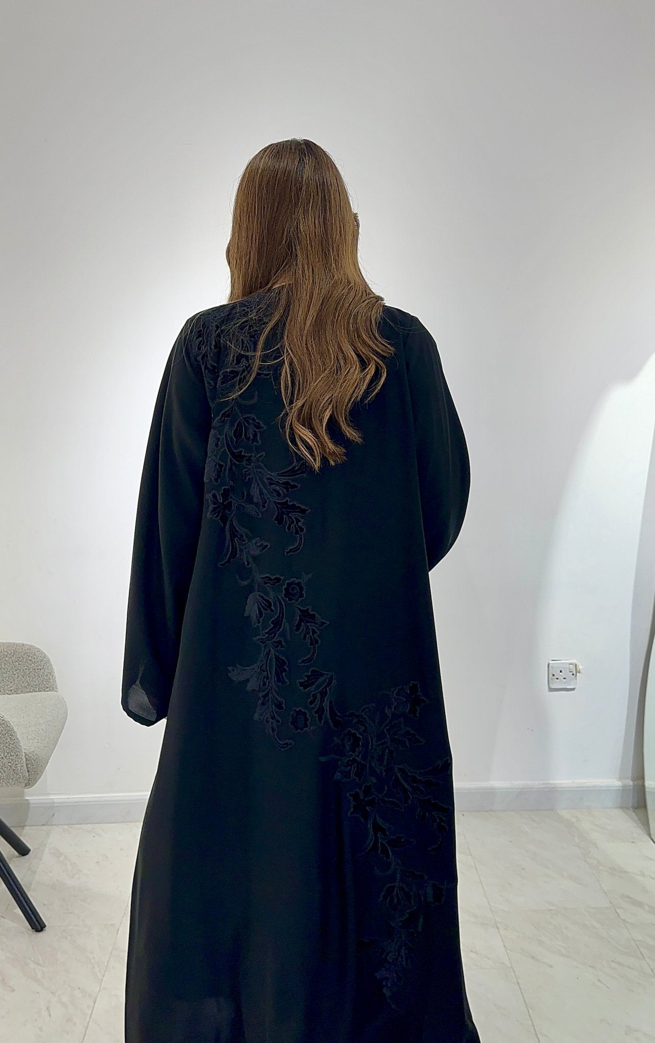 C 1580 Black Velvet Lace Abaya