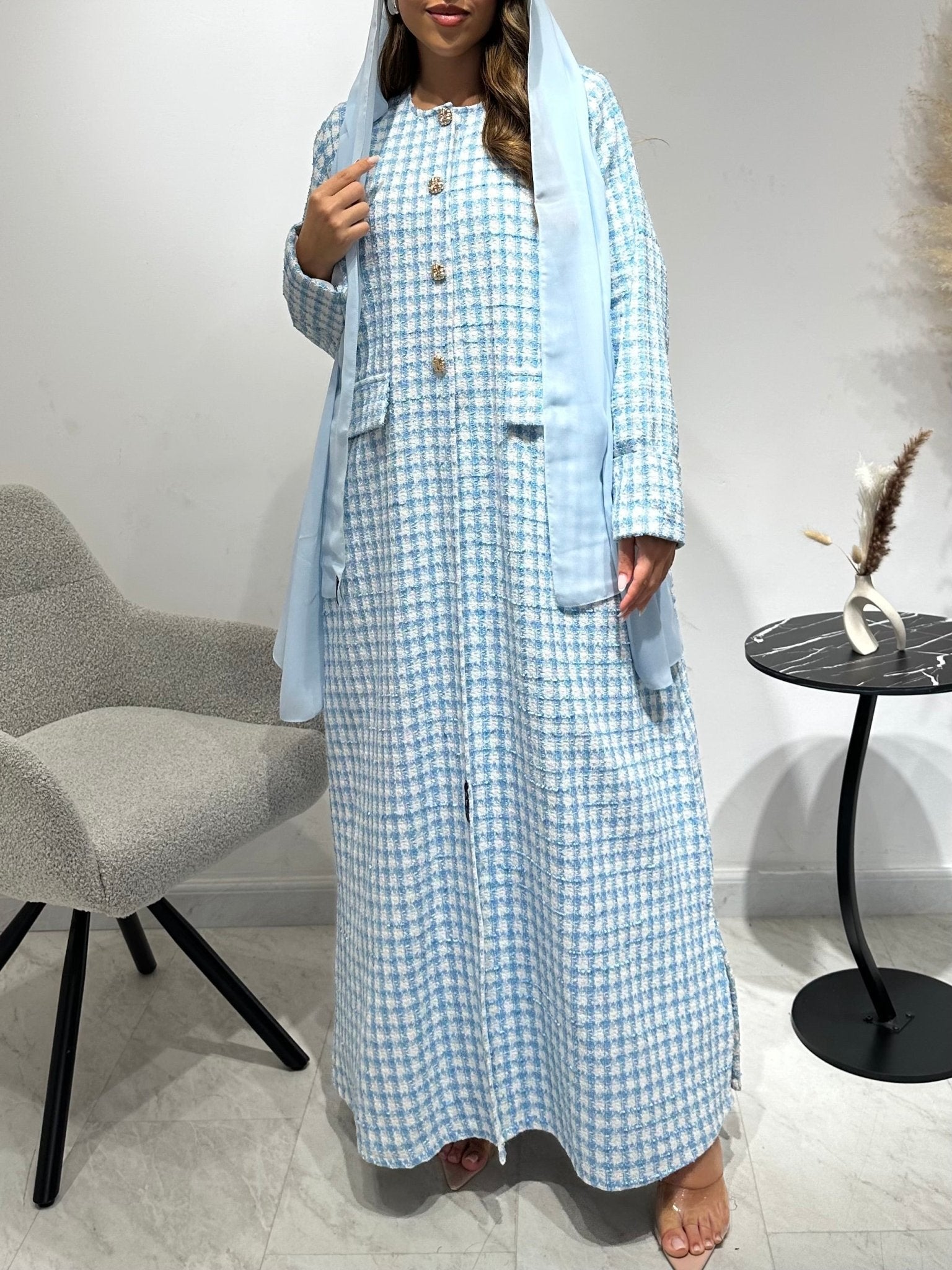 C 1585 - 04 Baby Blue Tweed Abaya