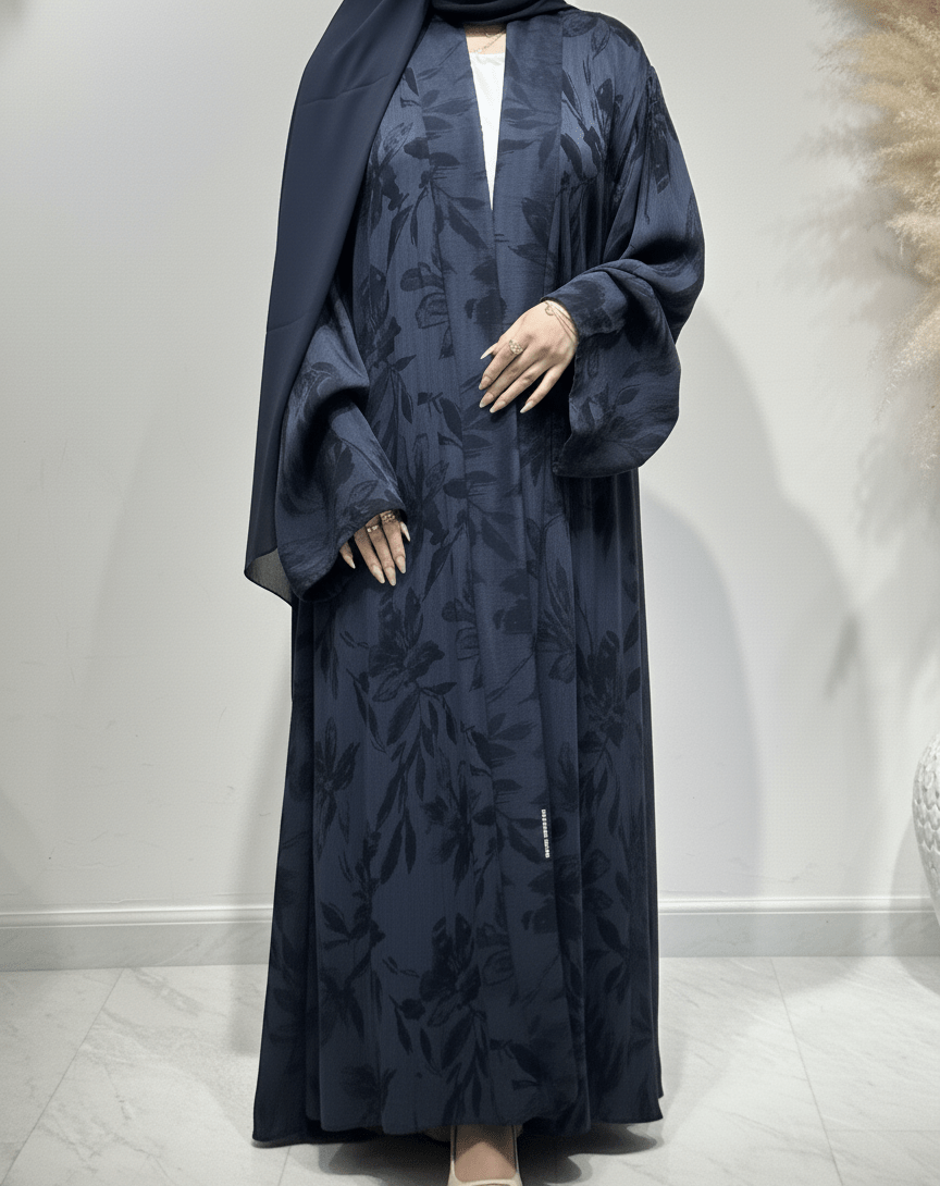 C 1605 Navy Blue Premium Printed Abaya