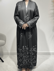 C 1609 Grey Floral Beaded Abaya