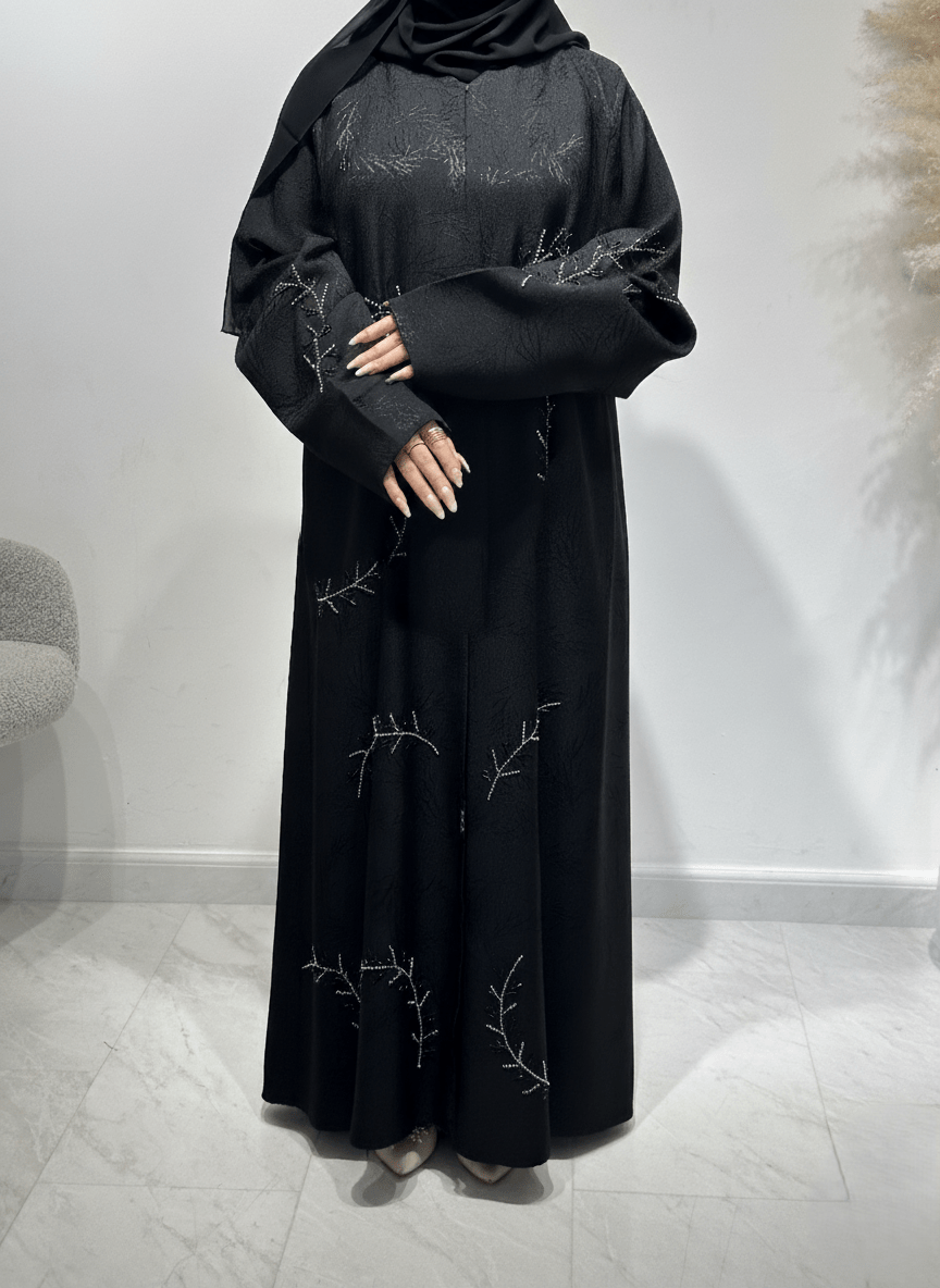 C 1614 Black Beaded Abaya